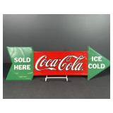 Coca-Cola Sold Here Ice Cold Arrow Metal Sign