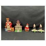 Cast Iron Door Stops, Bank, and 2 Stocking