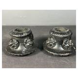 Pair Cast Iron Lion Head Candle Holders