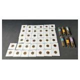 (38) Wheat Cents, (5 3/4) Rolls of Wheats
