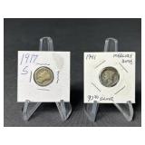 (2) Mercury Dimes 1941 & 1917S