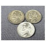 (3) Jefferson War Nickels (35% Silver)