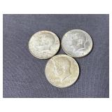 (3) 1967 Silver Clad JFK Half Dollars