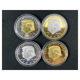 (4) Trump Gold/Silver Plated Collector Coins