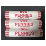 (3) Uncirculated Rolls of Cents 2021, 2017P,