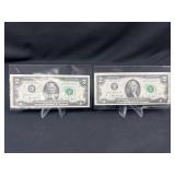 (2) 2 Dollar 1976 Consecutive Numbers