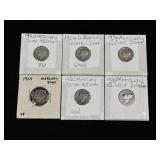 (6) Mercury Dimes 1924, 1920, 1926D, 1923