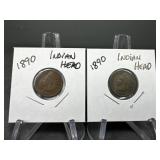 (2) 1890 Indian Head Cents