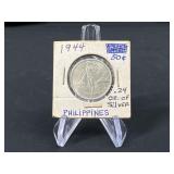 1944 Philippines 50 Centinos .752 Silver