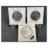 (3) 1963, 1960, 1961 Franklin Silver Half Dollars
