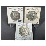 (3) 1962D, 1962, 1961D Franklin Silver Half