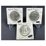 (3) 1963 Fraklin Silver Half Dollars