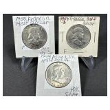 (3) 1955, 1954, 1954D Franklin Half Dollars