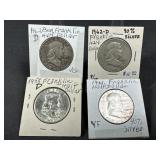 (4) 1958D, 1961 & 1962D Franklin Silver Half