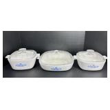 3 Corningware Blue Cornflower Bake Dishes