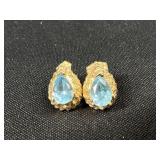 14K Gold Blue Teardrop Stud Earrings