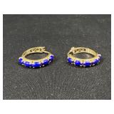 14K Gold Blue Stone Hoop Earrings