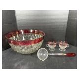 Vintage Flash Glass Pinch Bowl and Cups