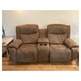 Brown Dual Reclining Console Loveseat