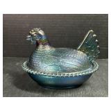 Blue Iridescent Carnival Glaze Nesting Hen