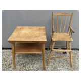 Wooden High Chair and Table