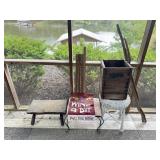 Primitive Wood Foot Stool & Yardsticks Decor