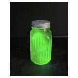 Vintage Uranium Glass Ribbed Shaker Jar