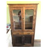 Antique Oak China Cabinet w Glass Doors
