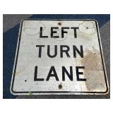 Vintage Left Turn Lane Metal Traffic Sign