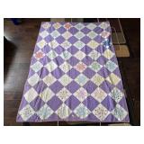 Worn Vintage Purple Patchwork Hand Quilted Quilt