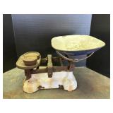 Vintage Enamel Kitchen Balance Scale with Weights