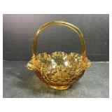 Amber Glass Thumbprint Ruffled Edge Basket