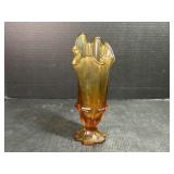 Amber Glass Ruffled Vase