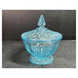 Light Blue Glass Candy Bowl with Lid