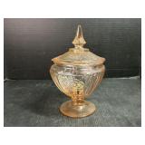 Pink Depression Glass Pedestal Candy Dish with Lid