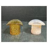 Pink and Amber Glass Top Hat Tooth Pick Holders