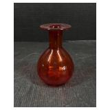 Hand Blown Glass Fire Red Vase