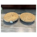 2 Round Woven Plant Caddies with Casters