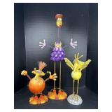 Whimsical Metal Bird Yard Art Figure Set