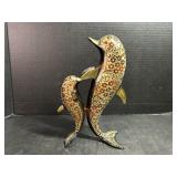 Indian Lacquered Brass Dolphin Figurines
