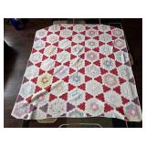 Vintage Hand Stitched Floral & Geometric Quilt