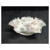 Fenton Milk Glass Ruffled Candy Dish