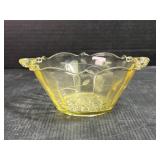 Yellow Leaf Pattern Etched Glass Bowl
