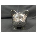 Silver tone ceramic piggy bank