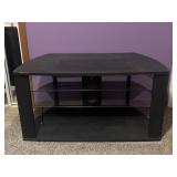 Presswood TV stand with glass shelves