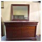 Cherry Finish Dresser with Framed Mirror