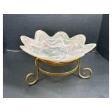 Art Glass Decorative Bowl with Metal Stand