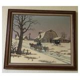 Snowy Farm Art Work and Barn Window Decoration