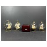 4 Nativity Globe Ornaments & Train Music Box
