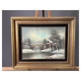 Cantrell Framed Snowy Bridge Painting